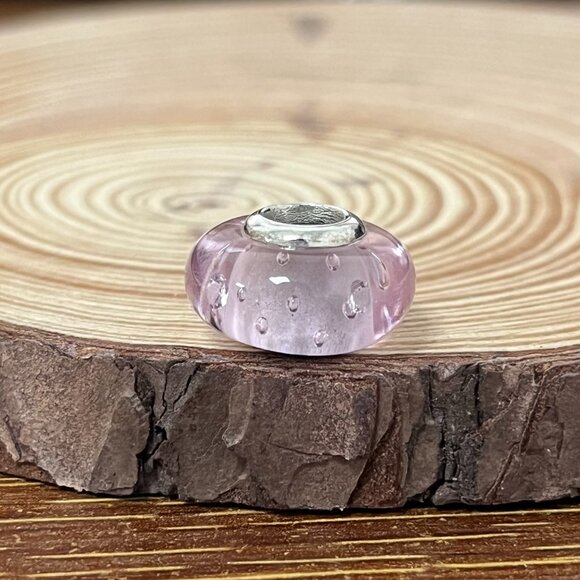 Murano Glass Pink Effervescence Clear Bead Charm - Picture 5 of 5